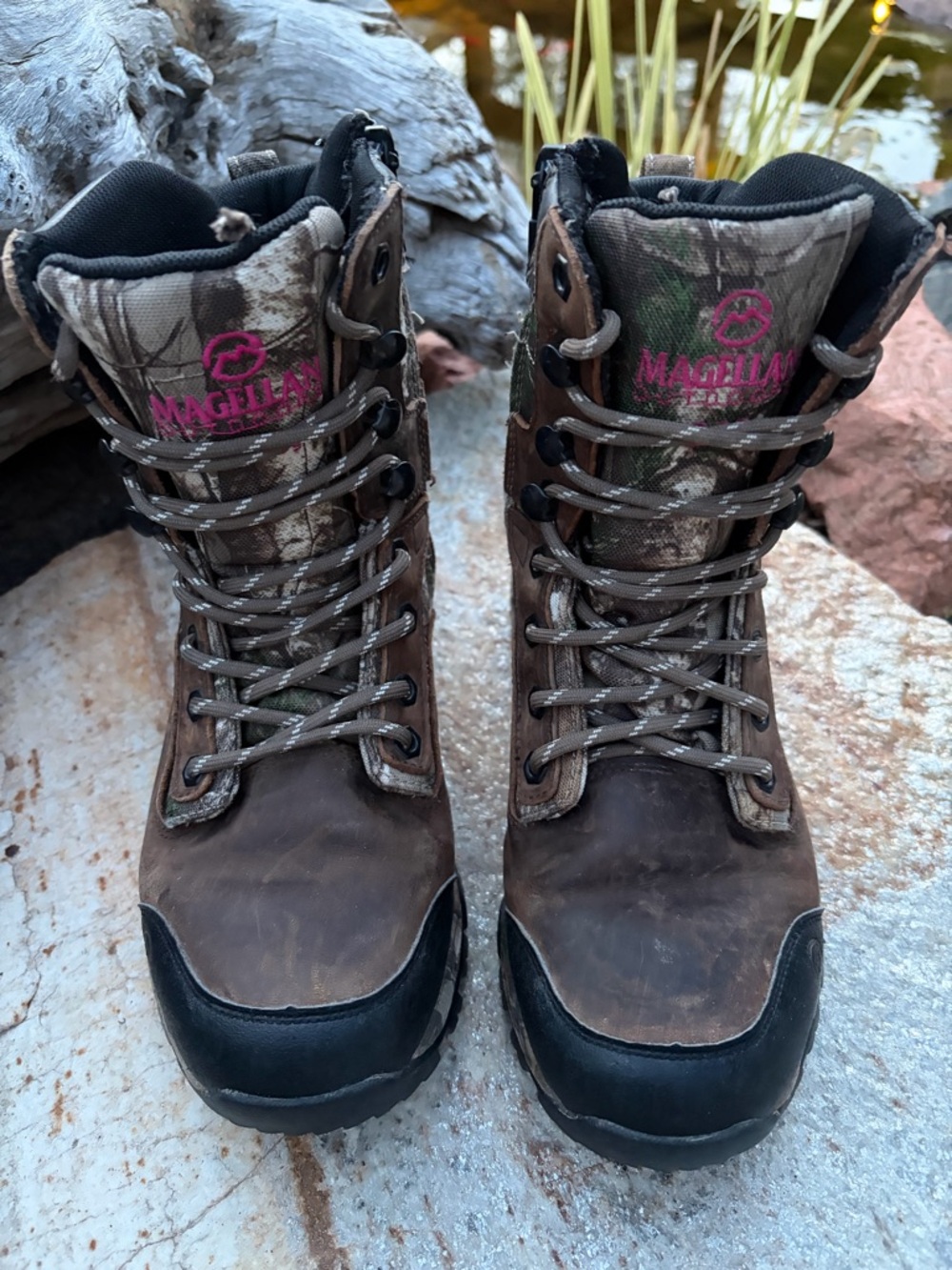 Magellan Outdoors Womens 7 Camo Hunting Boots Leather Lace Up Outdoor